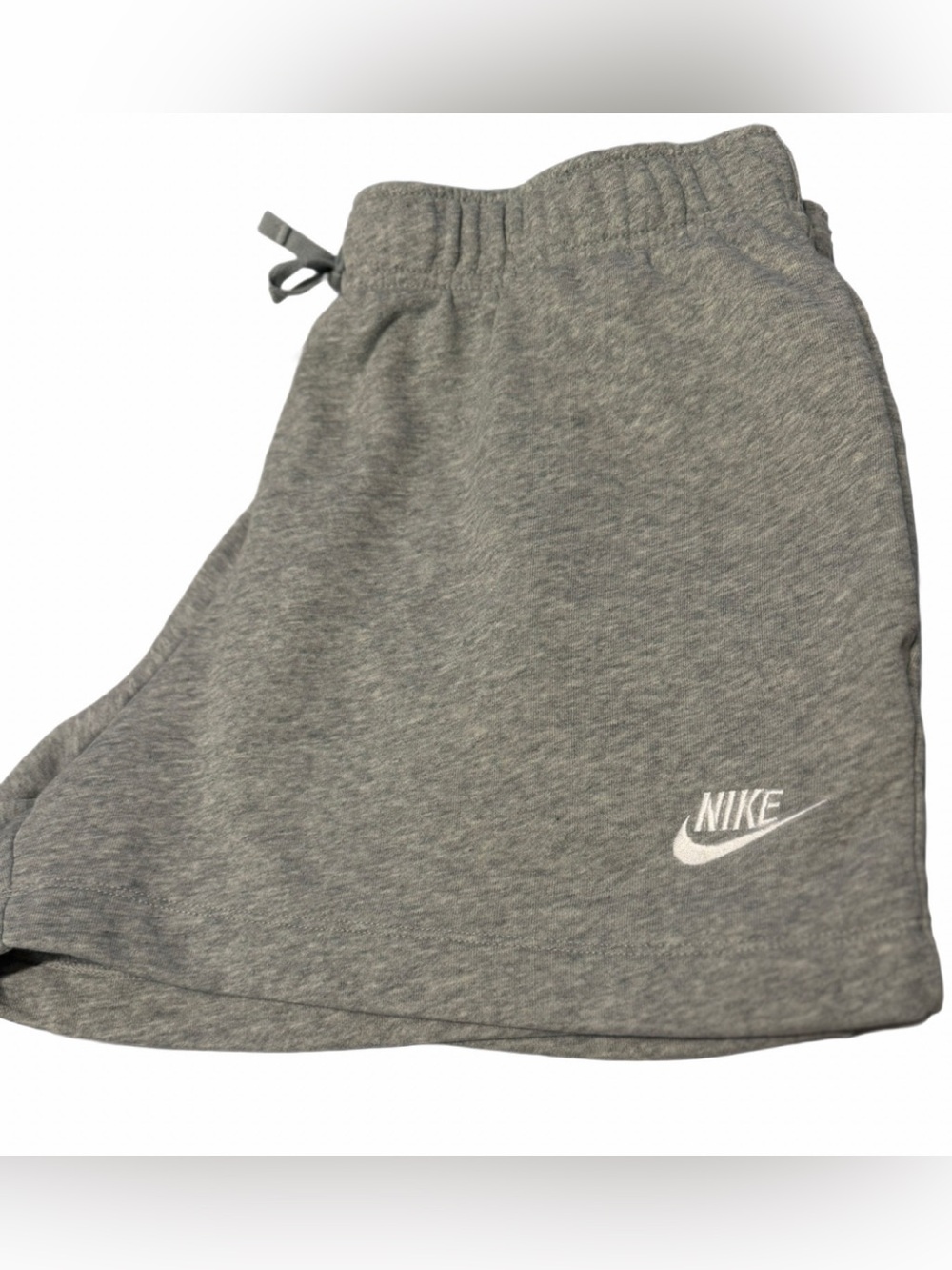 Nike Womens Cotton Grey Classic Shorts, size lg very good condition , white logo